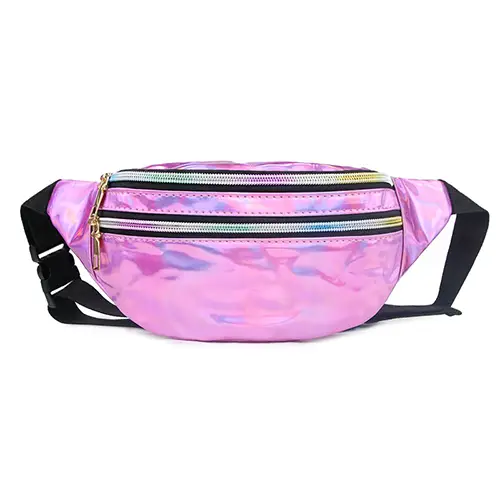 Holographic Waist Bag with Adjustable Strap and Metallic Finish